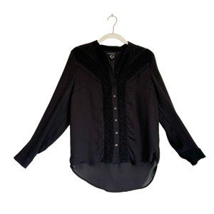 Atmosphere Women's Long Sleeve Crochet Accent Blouse in Black - Sz12